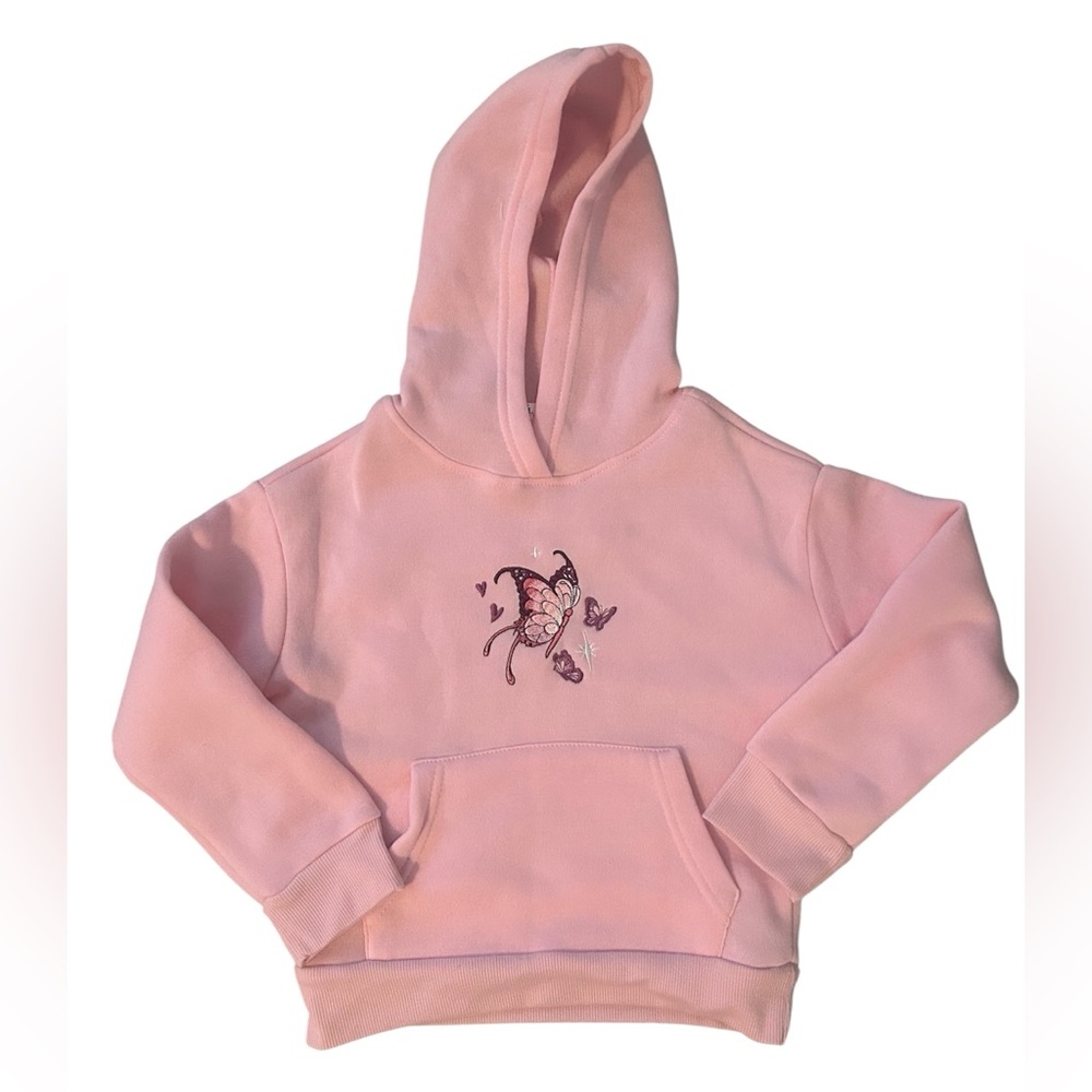 Stella Tweed Pink Kids Hoodie with Butterfly Design Size 7/8 NWT